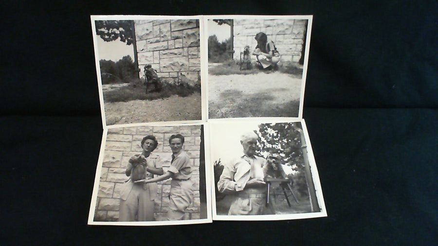 4 photographs of woman and groundhog - may be Virginia Moe
